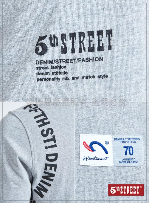5th STREET 滑板袋花短袖T恤-男-麻灰