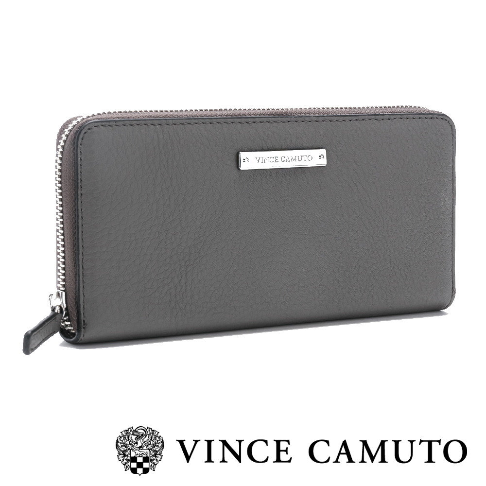 Vince Camuto 素面金屬LOGO百搭長夾-灰色