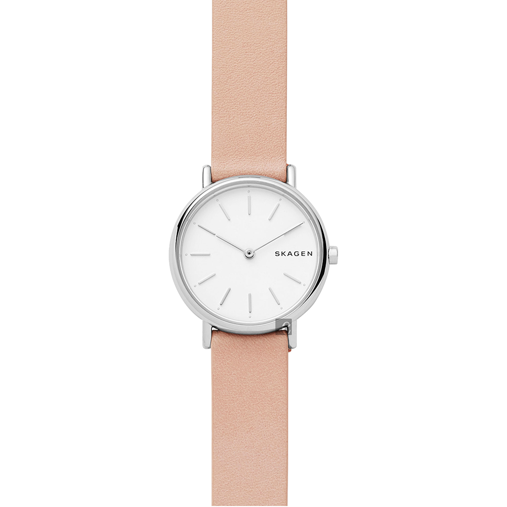 Skagen Signature 北歐簡約女錶-白x粉色錶帶/30mm