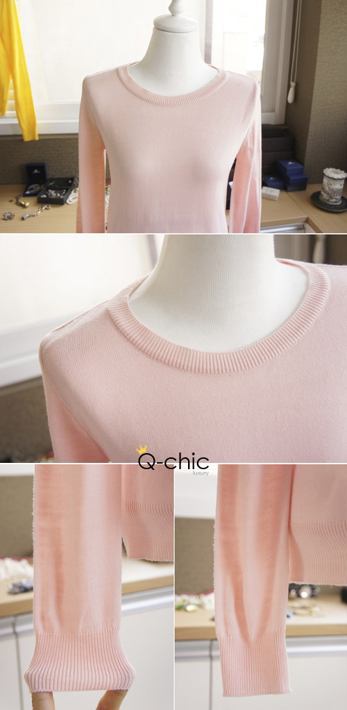 【Q-chic】粉彩糖果色素雅輕薄針織衫 (共五色)