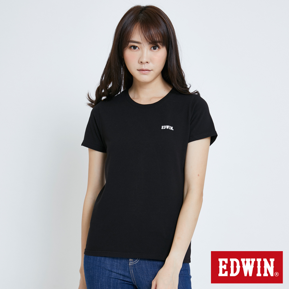 EDWIN 基本LOGO搭配短袖T恤-女-黑色