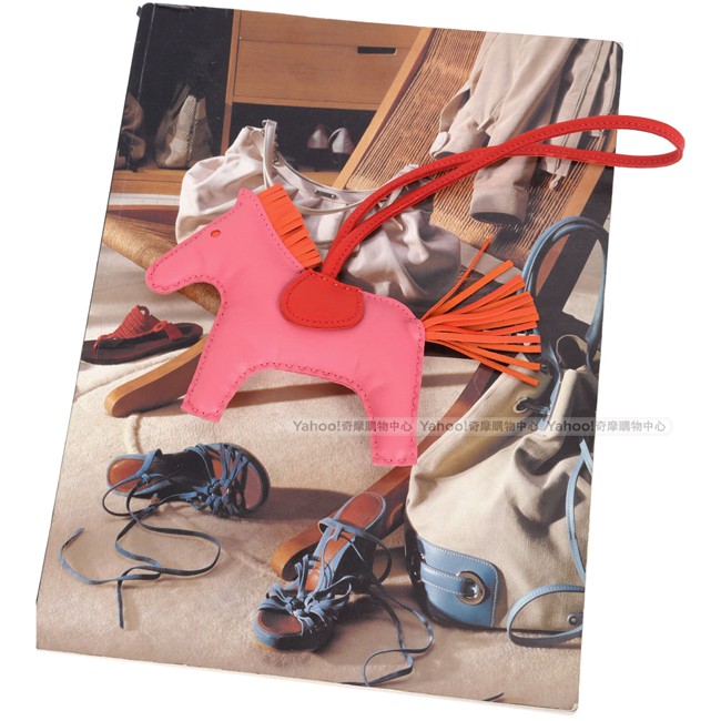 HERMES Rodeo MM 馬兒拼接小羊皮鑰匙圈/吊飾(粉色)