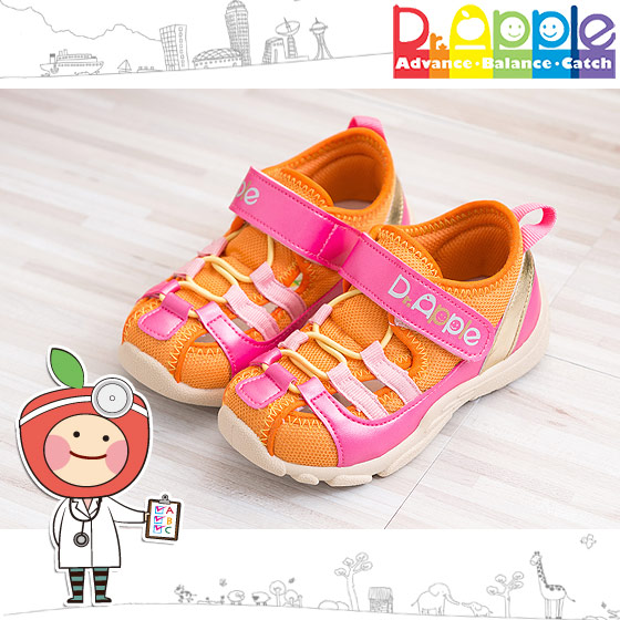 【Dr. Apple 機能童鞋】MIT潮流設計護趾透氣童鞋 粉橘