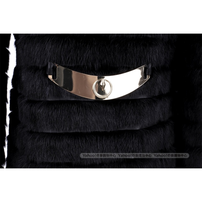 Class Roberto Cavalli 黑色腰間金屬設計皮草大衣