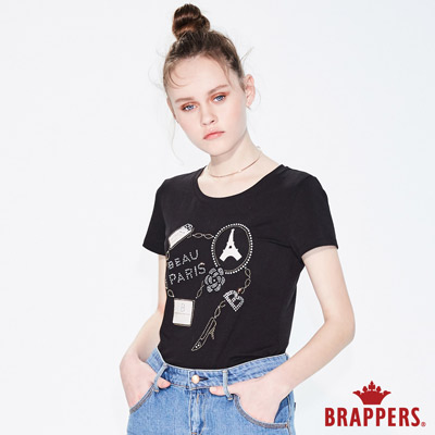 BRAPPERS 女款 鐵塔燙鑽短袖T恤-黑
