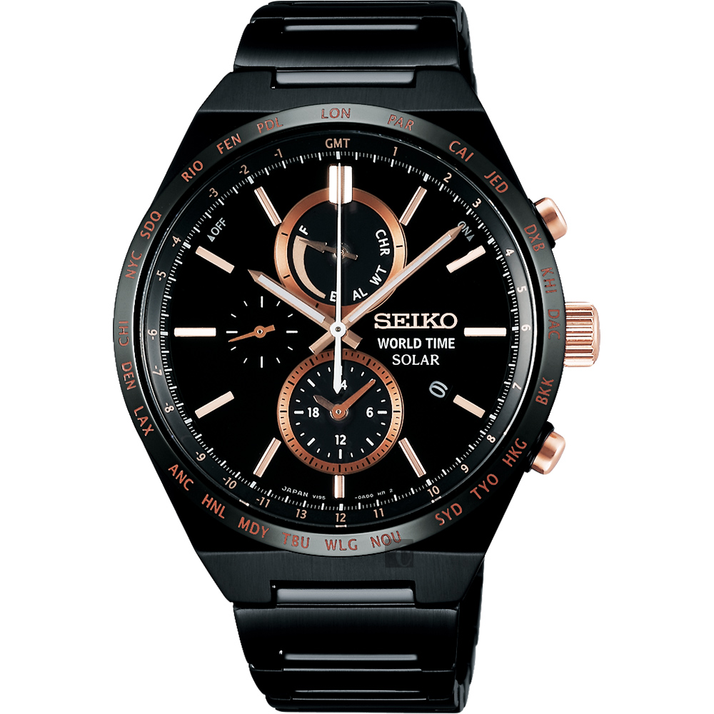 SEIKO精工 SPIRIT 太陽能兩地時間計時腕錶(SBPJ039J)-鍍黑/41mm product image 1