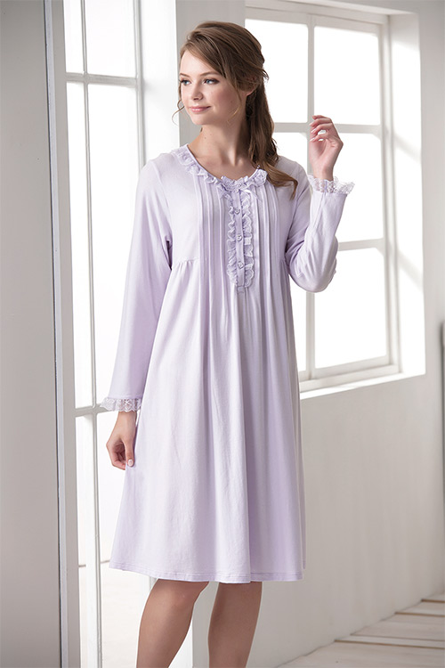 羅絲美睡衣 - 保養系列長袖洋裝睡衣(淺紫色)