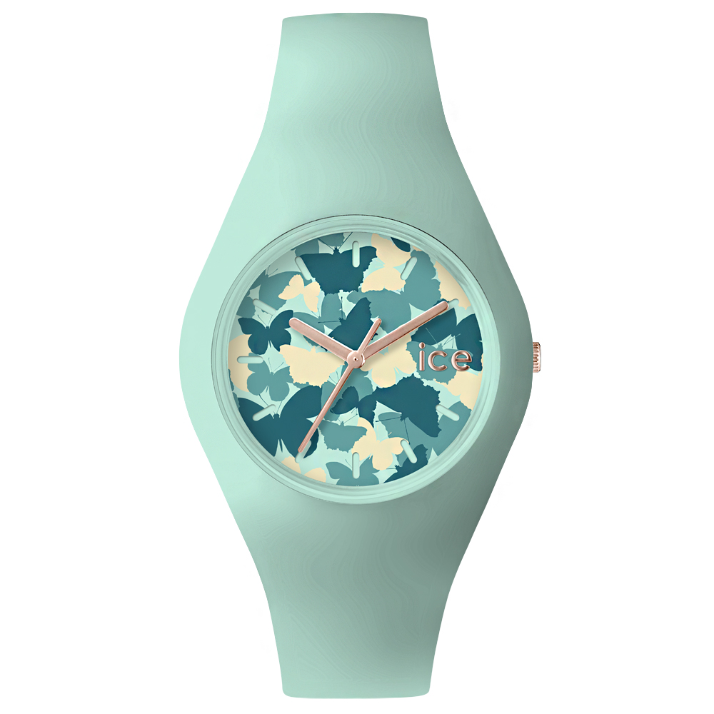 ICE-Watch 迷彩蝴蝶系列 超薄矽膠手錶-薄荷粉綠/43mm