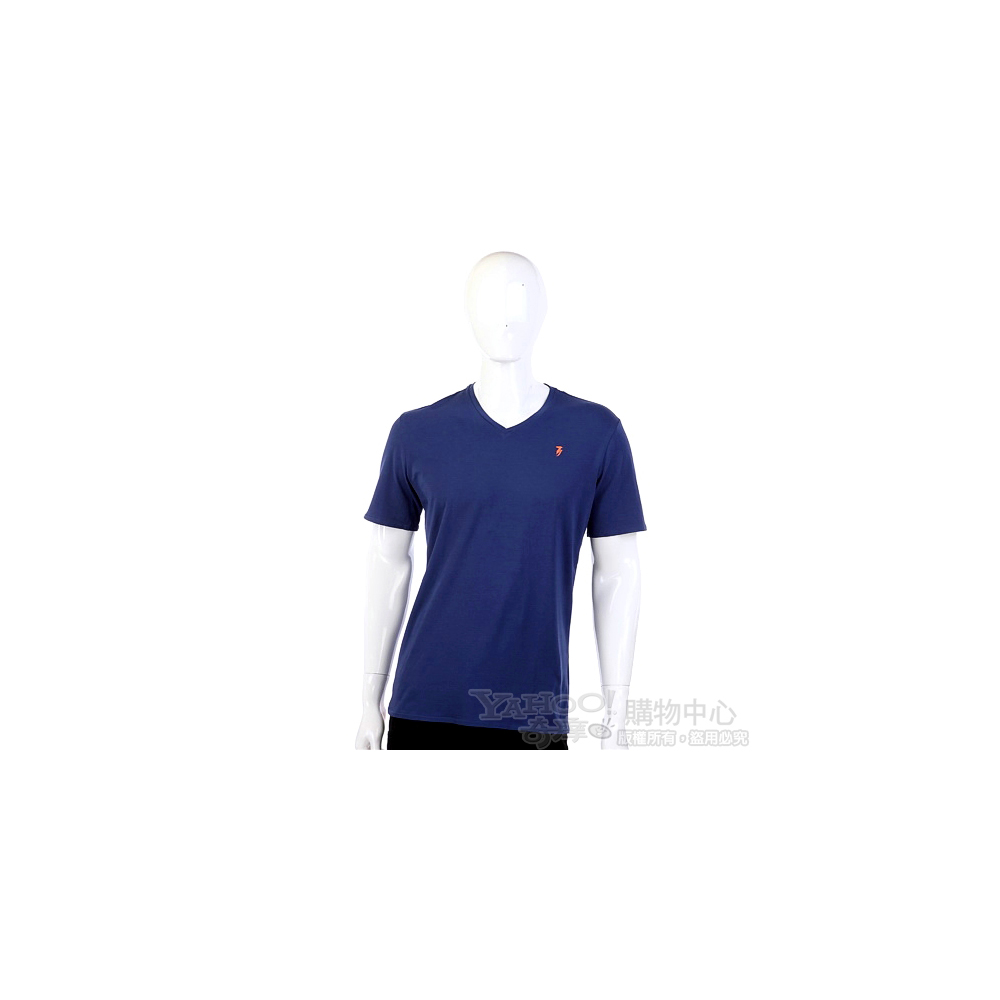 TRUSSARDI-JEANS 深藍色品牌圖幟V領短袖上衣