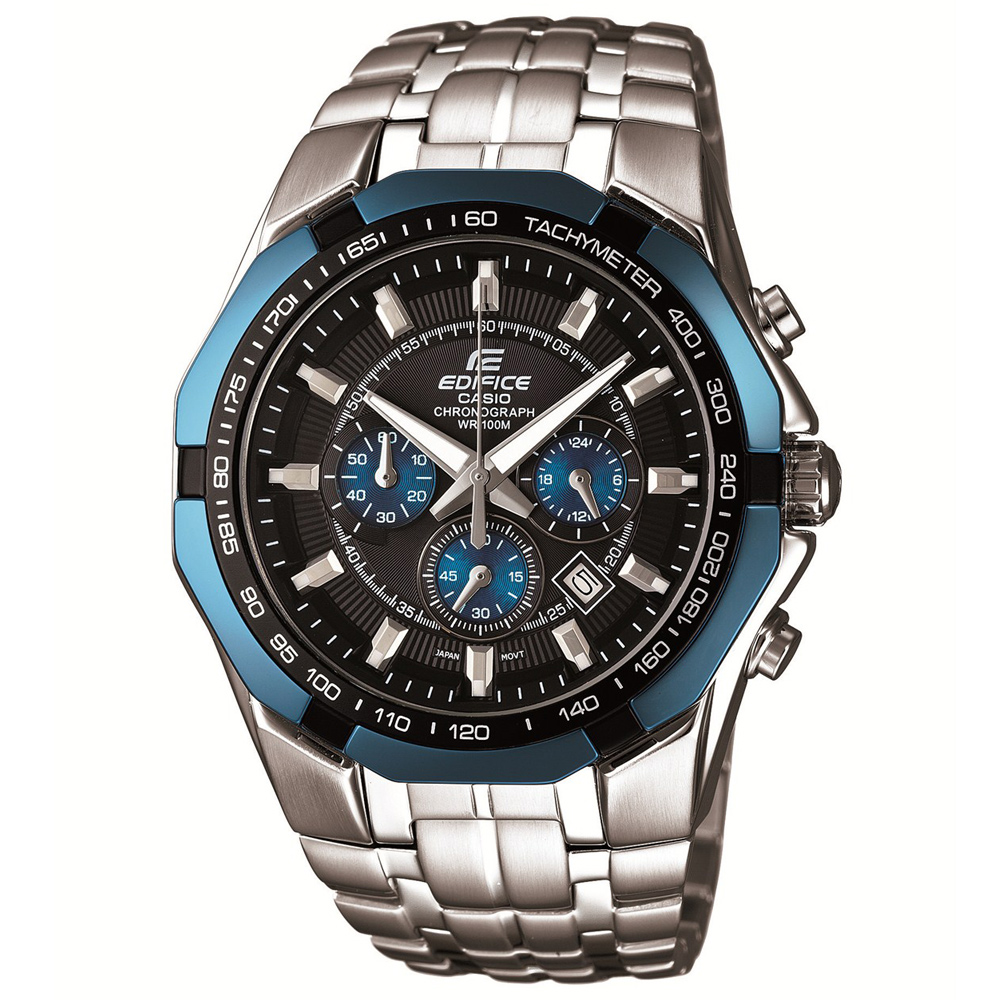 EDIFICE  城市科技武裝F1賽車計時錶(EF-540D-1A2)-黑x/藍框/45.2mm