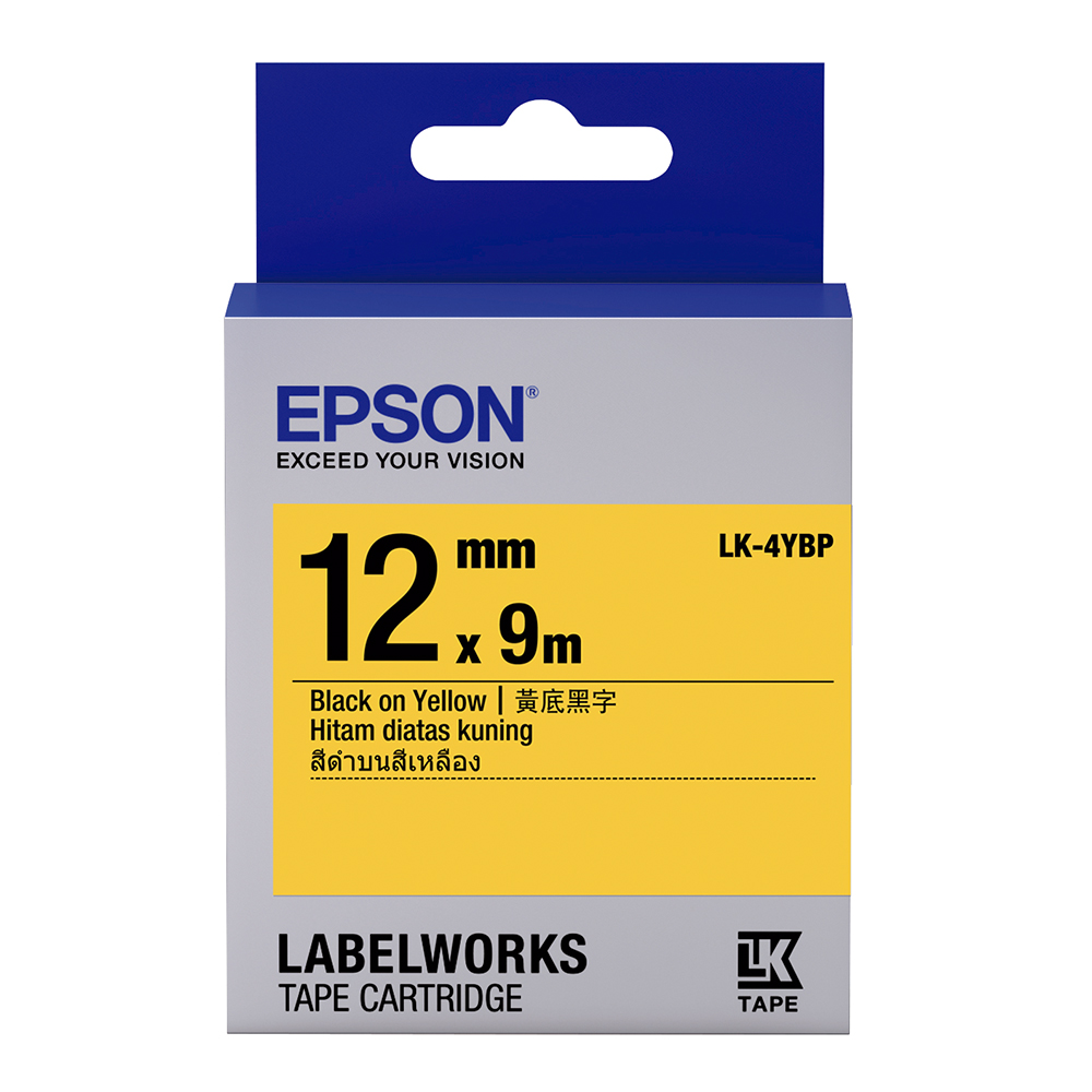 EPSON C53S654404 LK-4YBP粉彩系列黃底黑字標籤帶(寬度12mm)