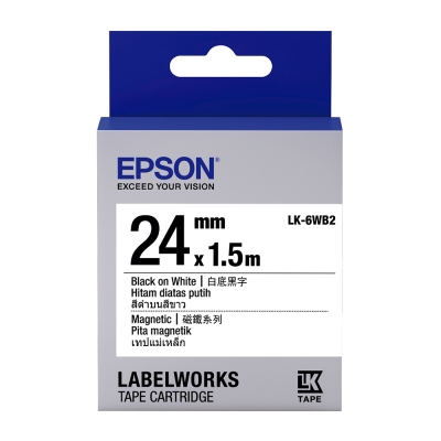 EPSON C53S656408 LK-6WB2磁鐵系列白底黑字標籤帶(寬度24mm)
