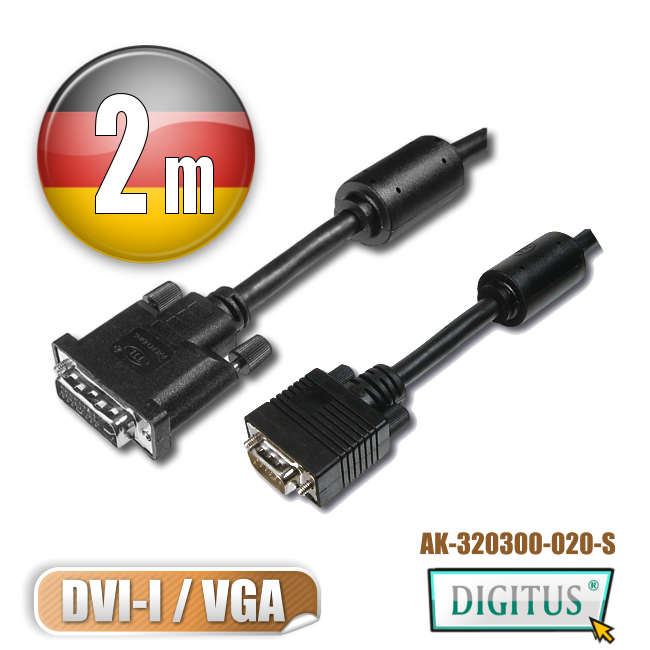 曜兆DIGITUSDVI-I(24+5)轉VGA*2公尺圓線(公-公)