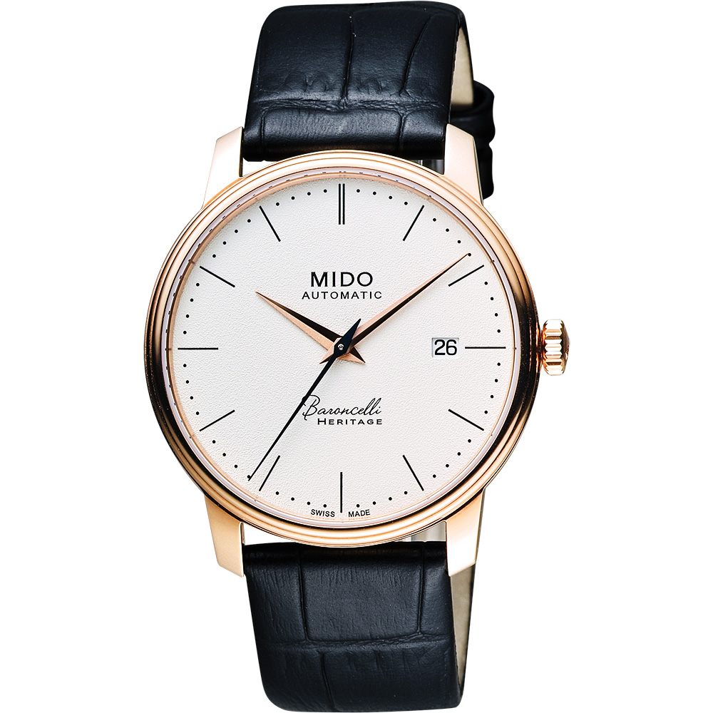 MIDO 美度 官方授權 Baroncelli III Heritage 復刻經典機械腕錶-白/金框/41mm M0274073626000