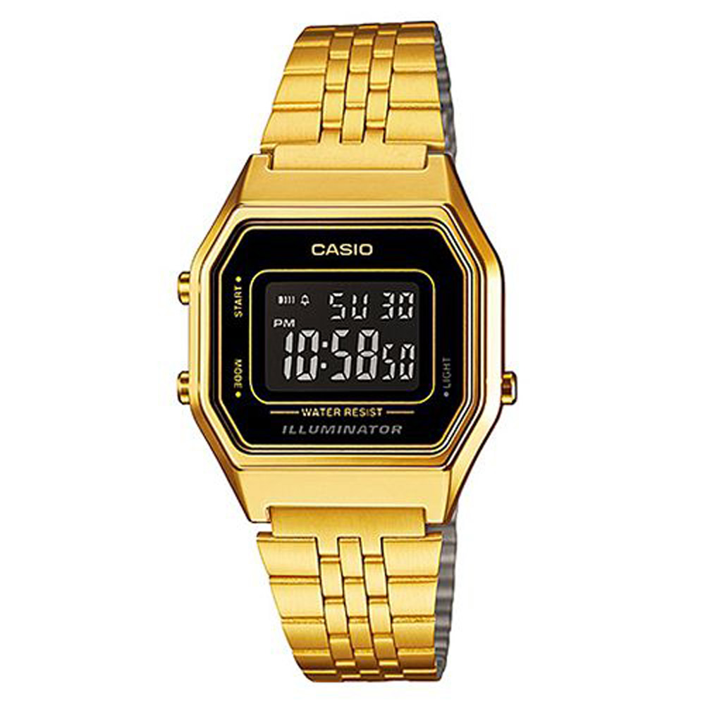 CASIO 經典復古數字型電子錶 LA-680WGA-1B 金色x黑框黑面/28.6mm