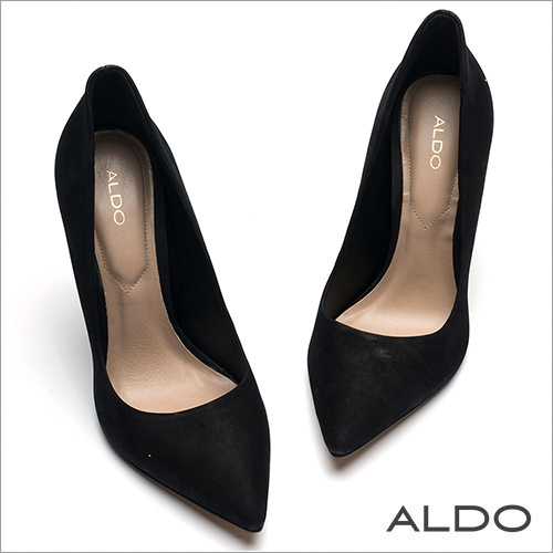 ALDO 性感LADY原色真皮尖頭細高跟鞋~尊爵黑色