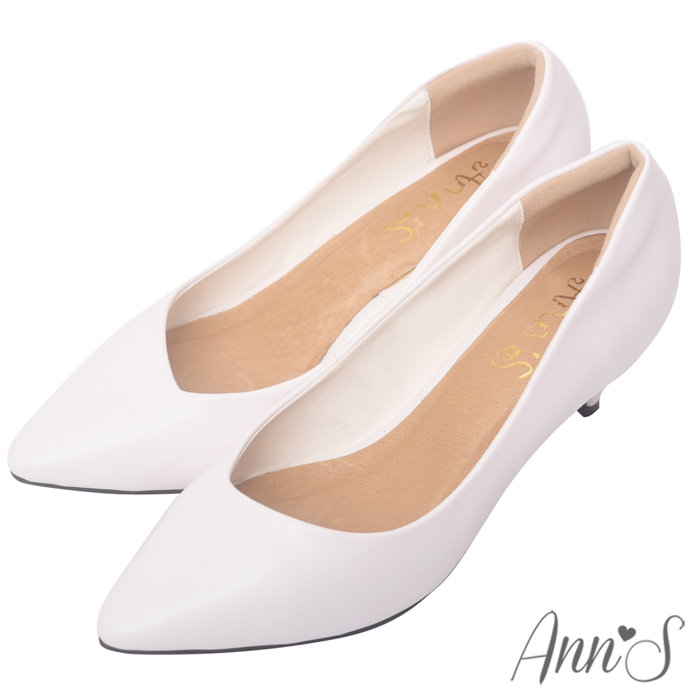 Ann’S漫步華爾滋-素色品味斜口低跟舒適尖頭鞋-白 product image 1