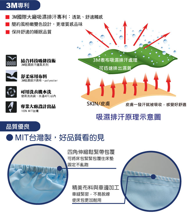 精靈工廠 愛戀Macaron馬卡龍3M吸濕排汗雙人三件式舖棉床包組-愛戀紫+甜心粉