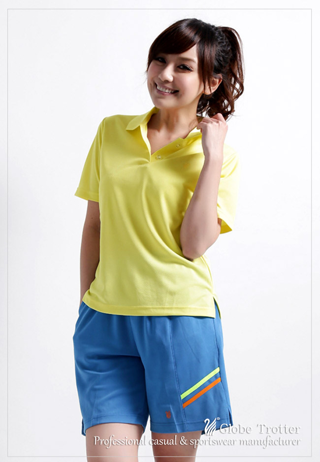 【遊遍天下】MIT台灣製女款抗UV涼爽吸濕排汗機能POLO衫S066淺黃
