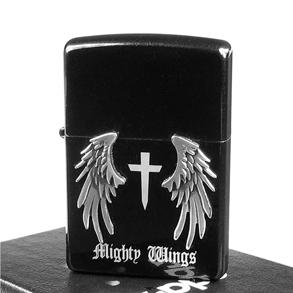 【ZIPPO】日系~Mighty Wings-天使翅膀立體貼飾打火機(黑)