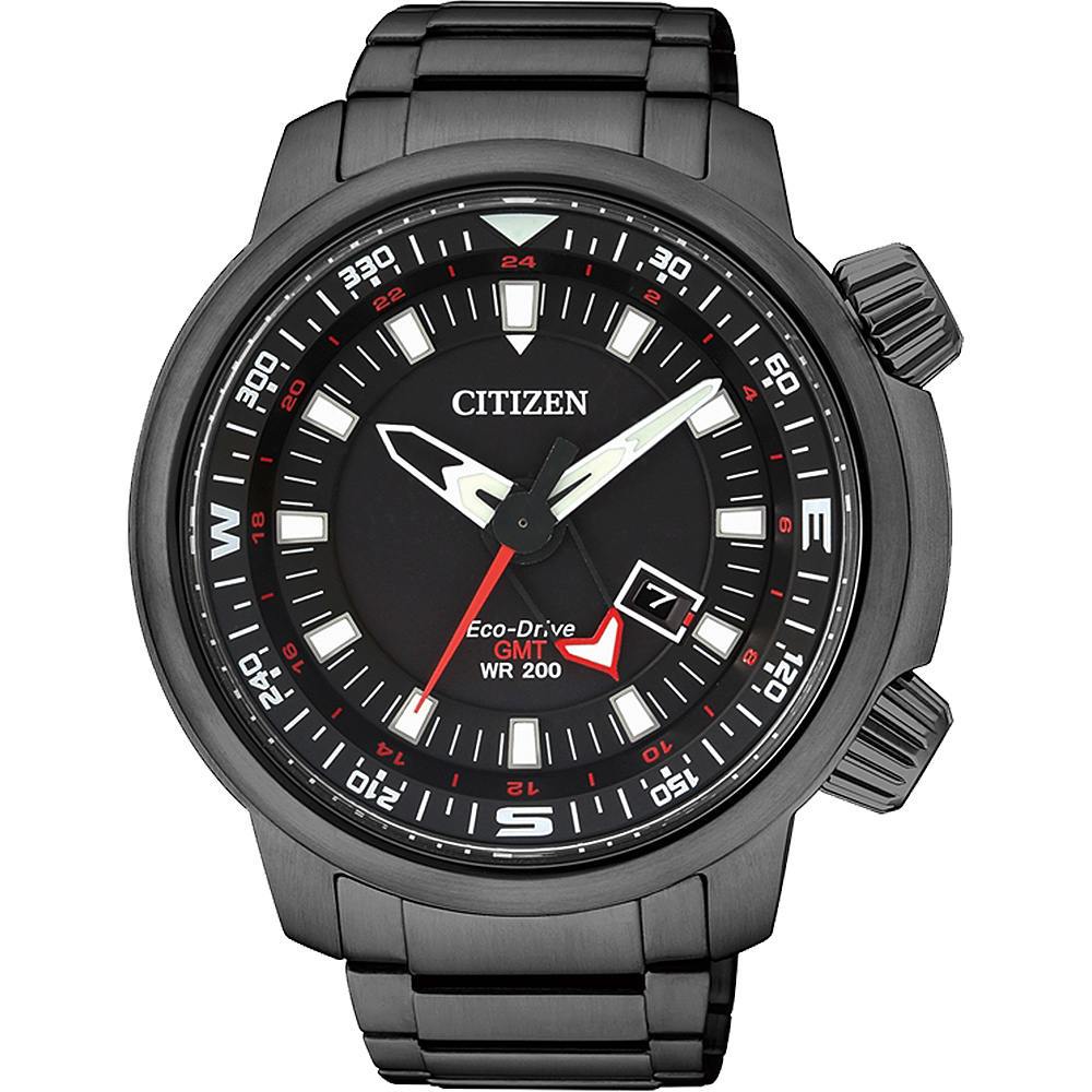 CITIZEN PROMASTER 光動能雙時區腕錶(BJ7086-57E)-黑/46mm