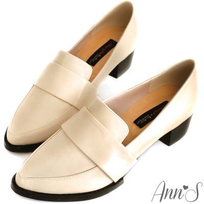 Ann’S時髦復古-韓系粗跟紳士休閒便鞋 復古米