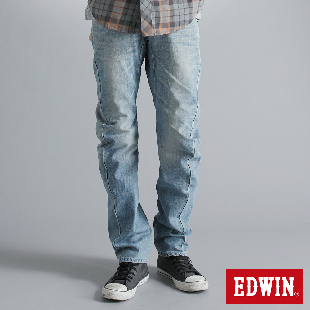 EDWIN 窄直筒 E-F袋蓋牛仔褲-男-拔淺藍
