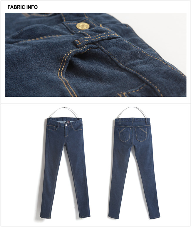 正韓 經典素面車線口袋窄管長褲 (藍色)-N.C21