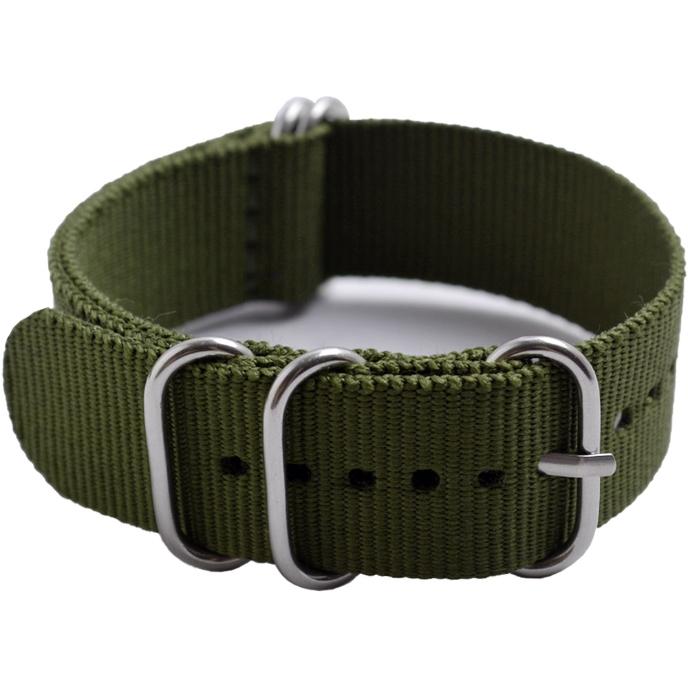 軍規五環尼龍織布錶帶-軍綠色
