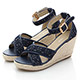 JMS-唯美質感交叉蕾絲環踝楔型涼鞋-藍色 product thumbnail 1
