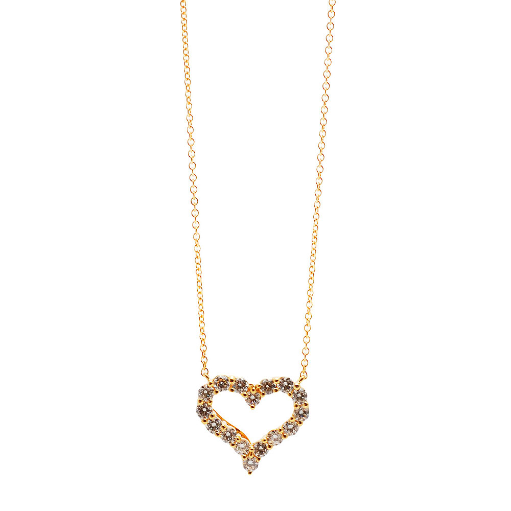 TIFFANY&Co. HEARTS系列18K金圓型四爪鑽石鑲嵌愛心造型吊墜項鍊(小-金)