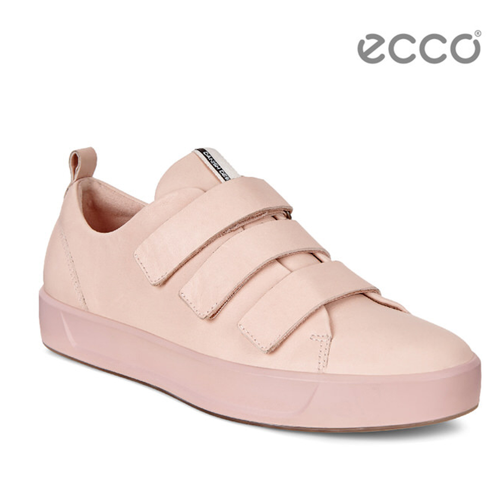 ECCO SOFT 8 LADIES 簡約魔鬼氈休閒鞋-粉