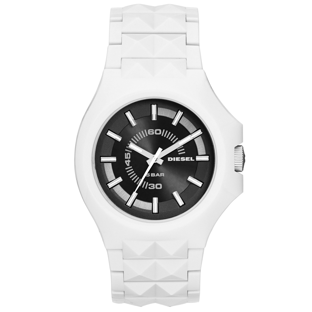 DIESEL 龐克主義造型腕錶-黑x白/42mm