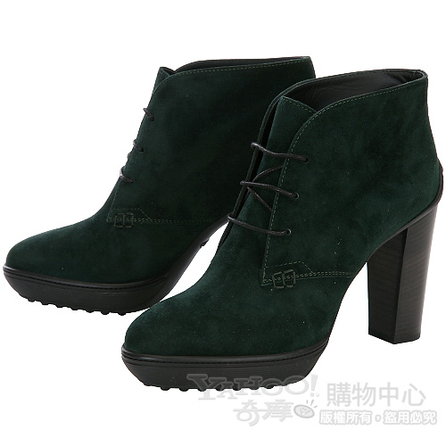 TOD’S 綠色麂皮綁帶設計粗跟踝靴