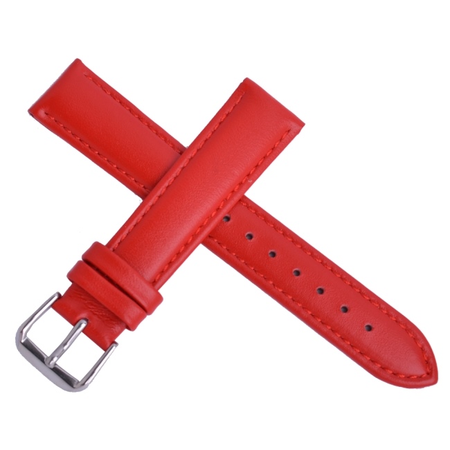 進口高級牛皮素面壓紋通用型錶帶-紅色