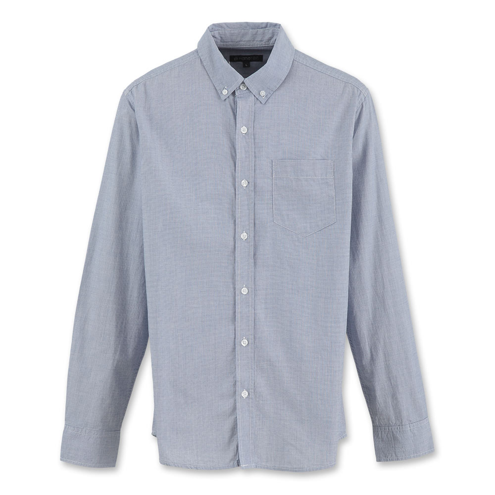 Hang Ten - 男裝 - 都會格紋長袖襯衫-深藍