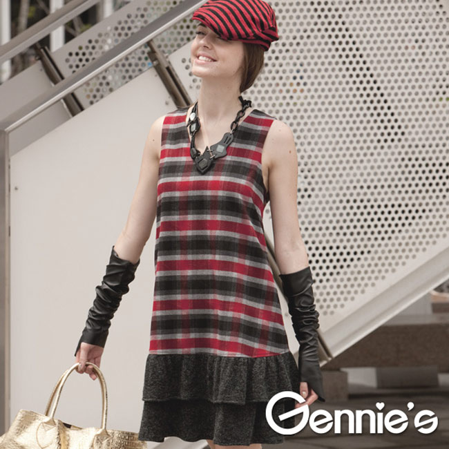【Gennie’s奇妮】學院風蘇格蘭格紋孕婦洋裝(C2Y10)