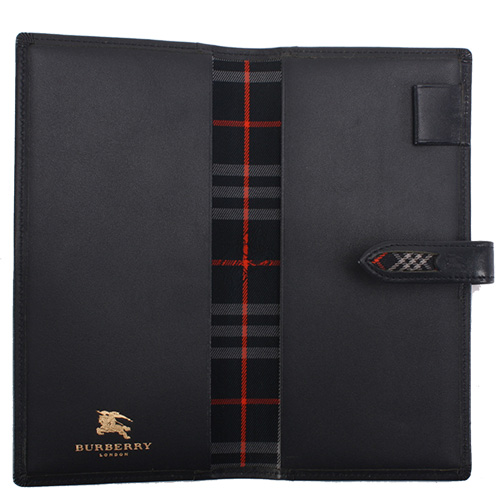 BURBERRY年度限量素面皮革長型穿扣手帳冊-深藍色
