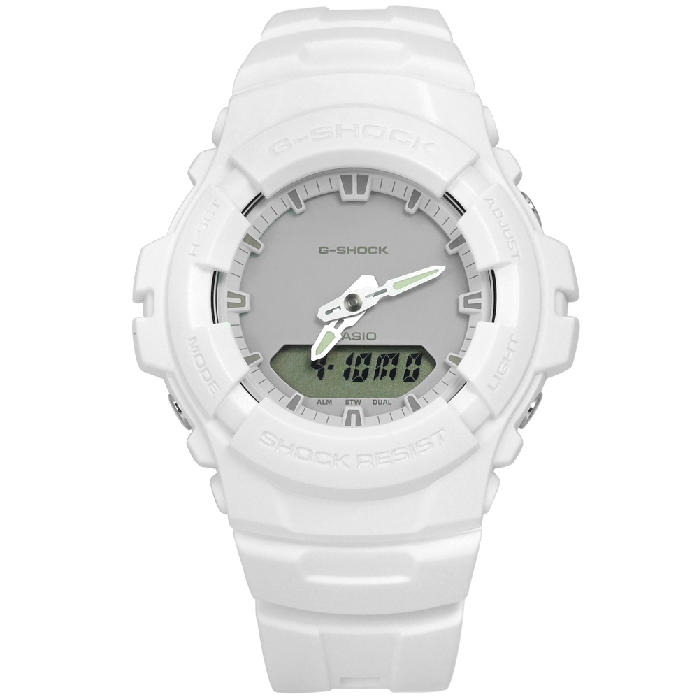 G-SHOCK 潮流霧面運動指針數位橡膠手錶(G-100CU-7A)-灰x白/47mm