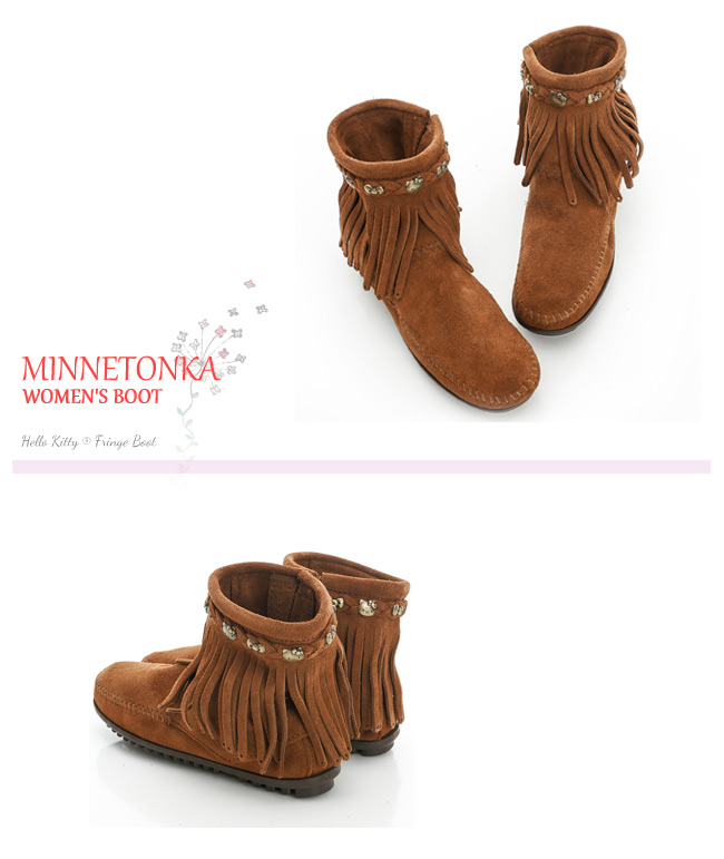 MINNETONKA KITTY聯名 棕色平底流蘇短靴 (展示品)