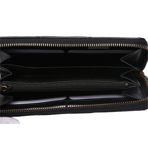 GUCCI Marmont仿舊金色雙G LOGO V字車紋拉鍊長夾(黑色_12卡)