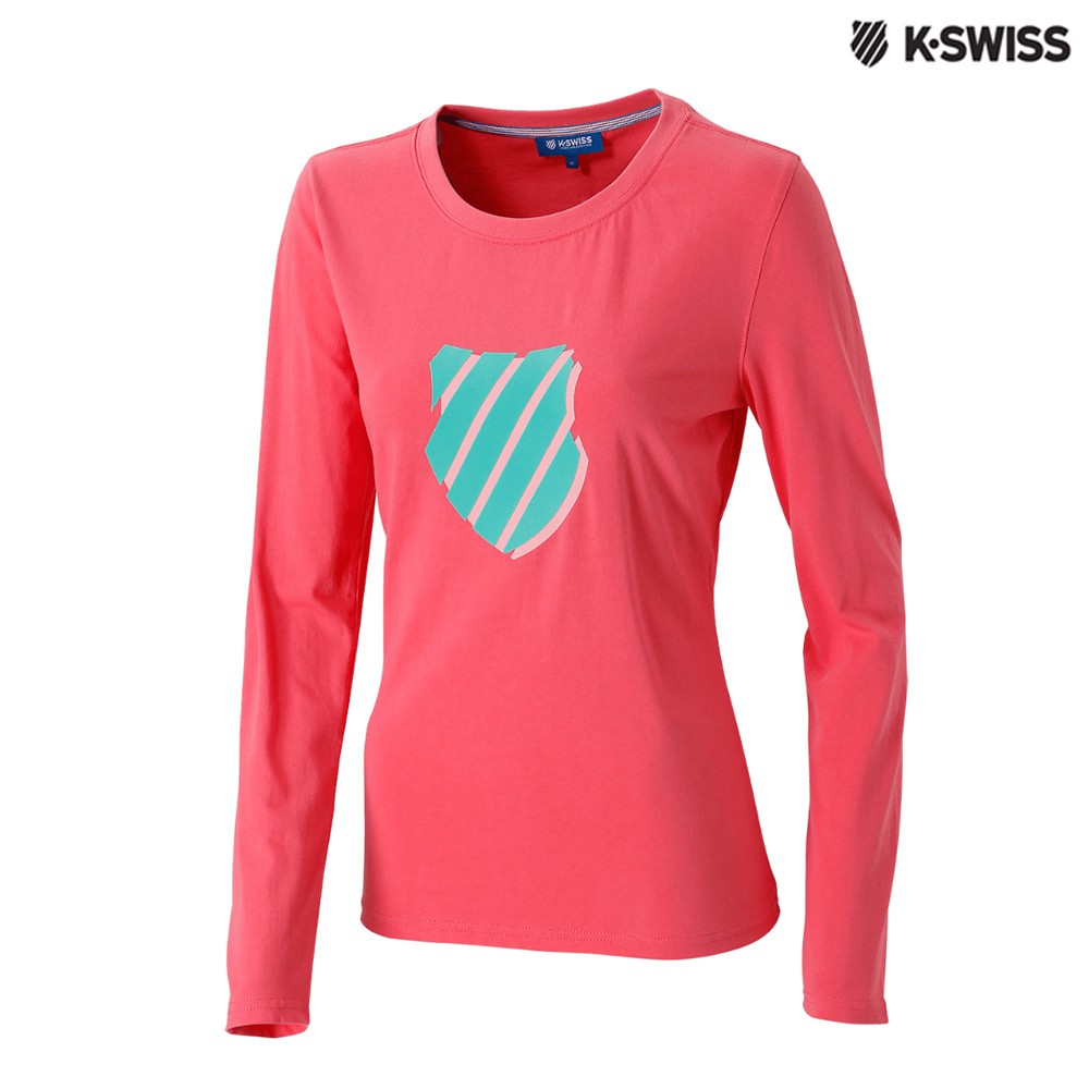 K-Swiss Shield Logo Tee印花長袖T恤-女-莓紅