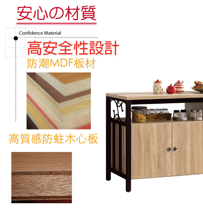 品家居 魯可5.3尺木紋雙色餐櫃下座(二色可選)-159.7x40x77.9cm免組