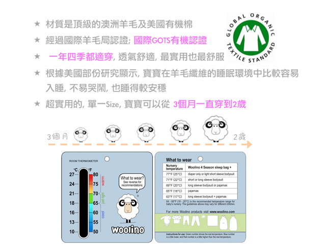 美國 WOOLINO 頂級羊毛嬰兒防踢被睡袍-小星星系列