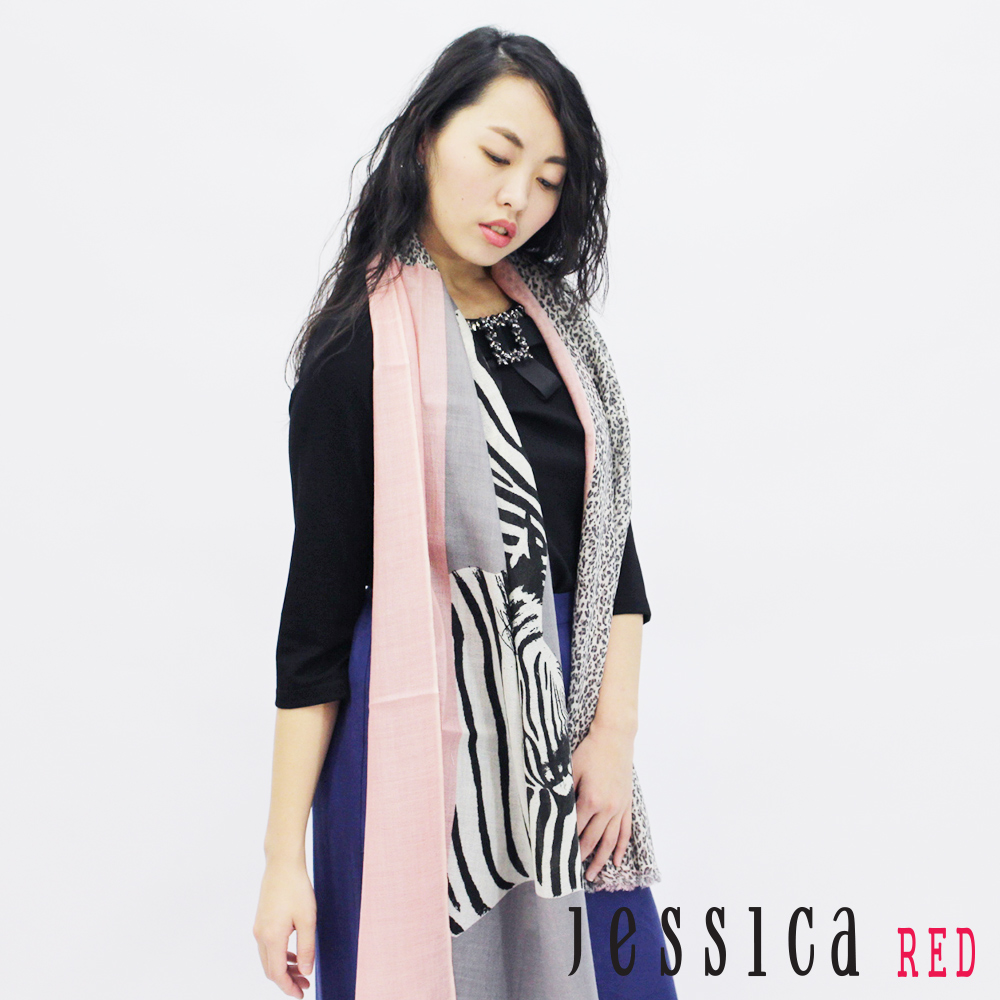 JESSICA RED - 雙色斑馬紋設計圍巾（粉）