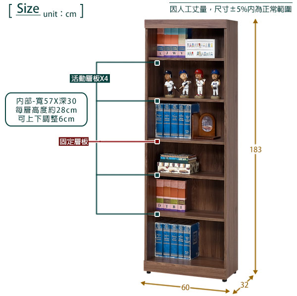 Homelike 蓋理2尺開放書櫃-60x32x183cm