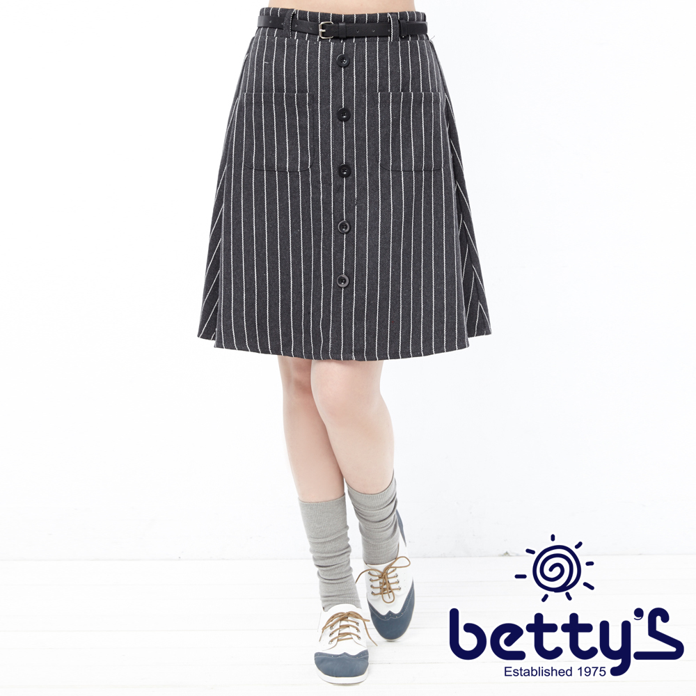 betty’s貝蒂思  直紋排釦混羊毛及膝裙(灰色)