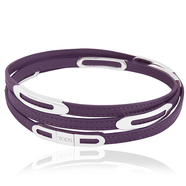 TODS 真皮壓紋六環釦手環-S/L號(紫色)