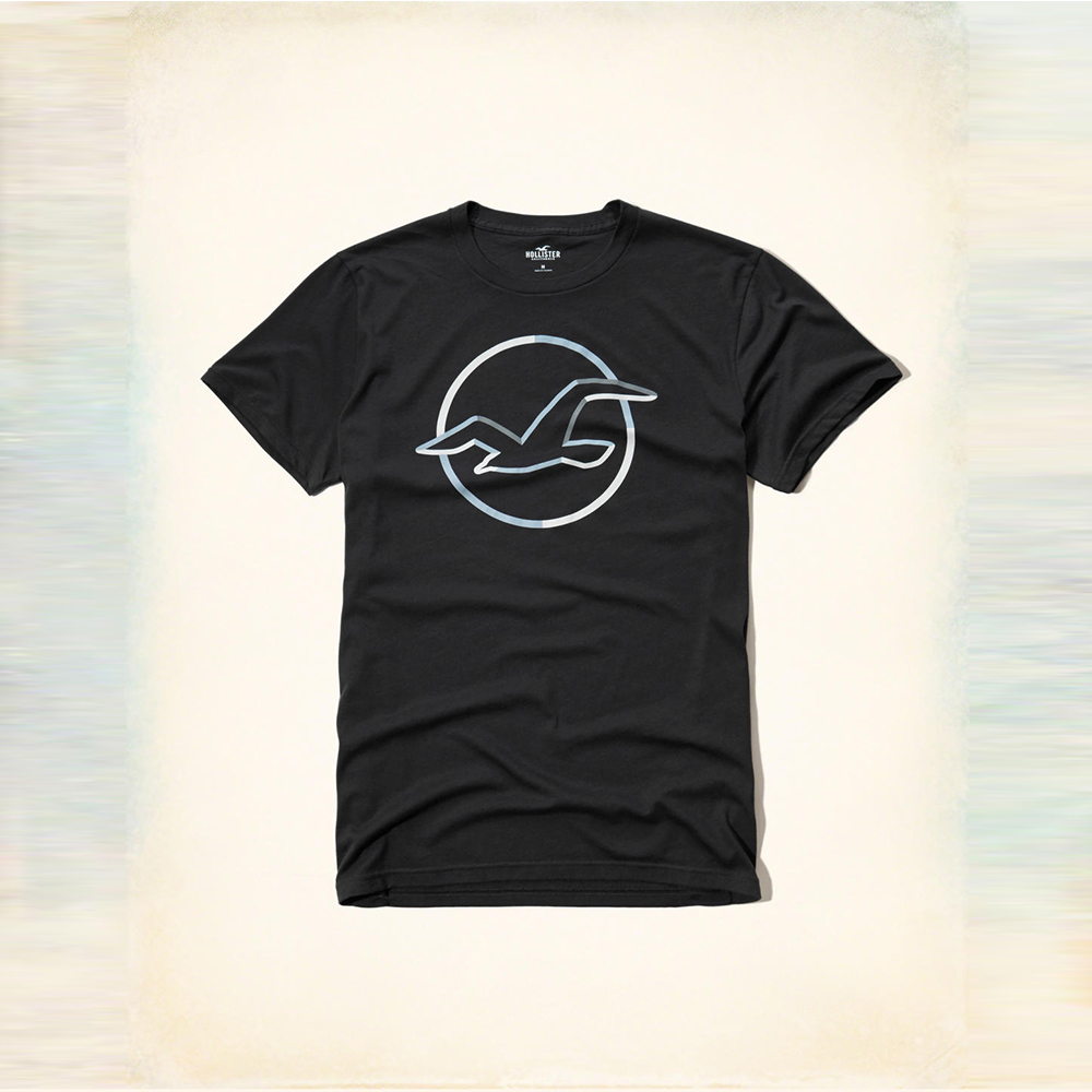 HCO hollister 海鷗 經典印刷大海鷗圖騰短袖T恤-黑色