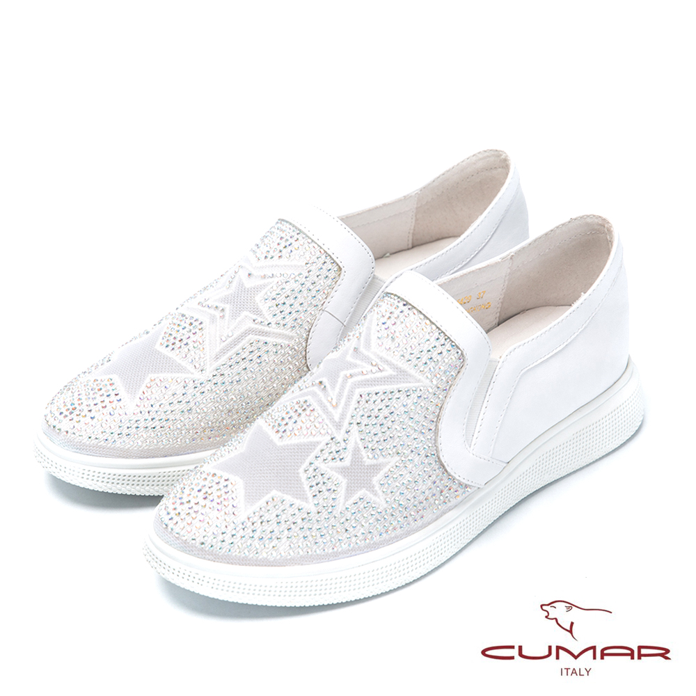 CUMAR時尚樂活 星形水鑽裝飾樂福鞋-白色